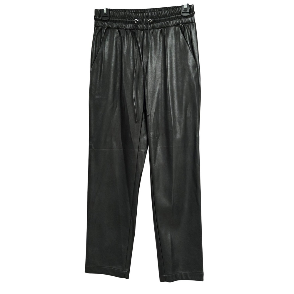 LOFT Faux Leather Jogger Pants Drawstring Elastic Waist Black Women's Size XS